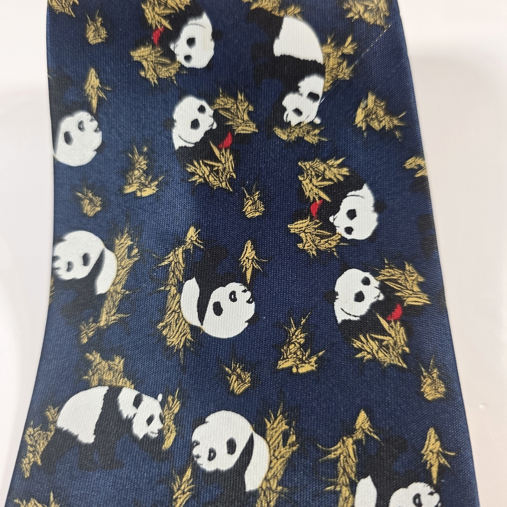 Navy Panda Pattern Tie Rene Chagal - Picture 3 of 7